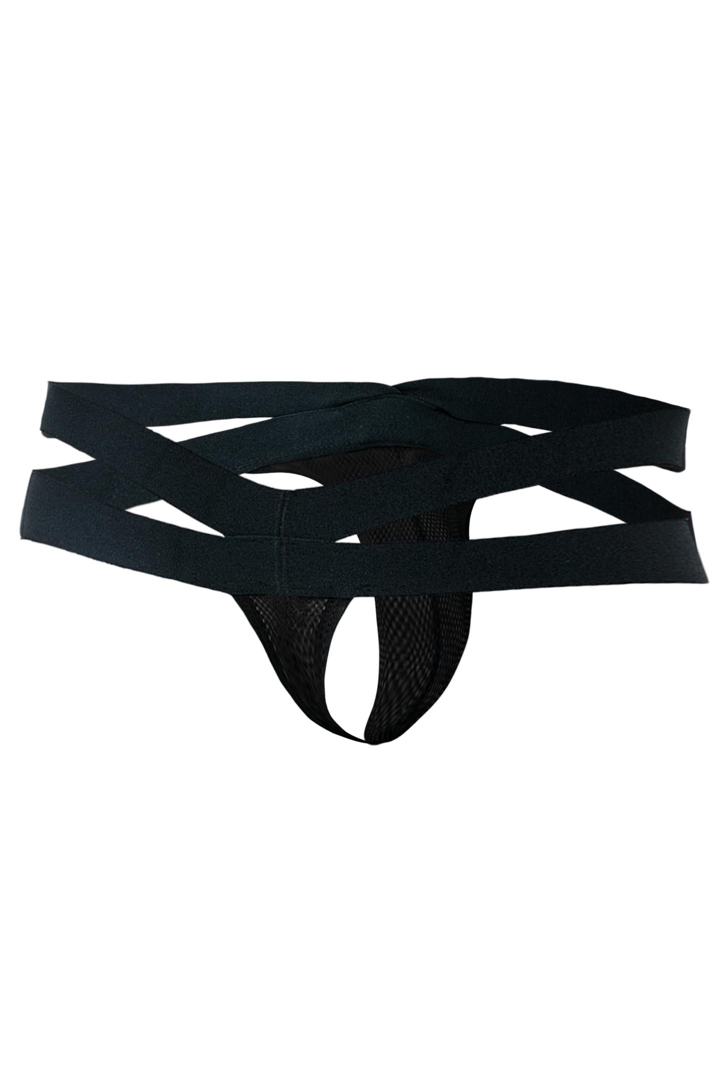 Black Mesh Crossed Thong RAV105 - XL-1