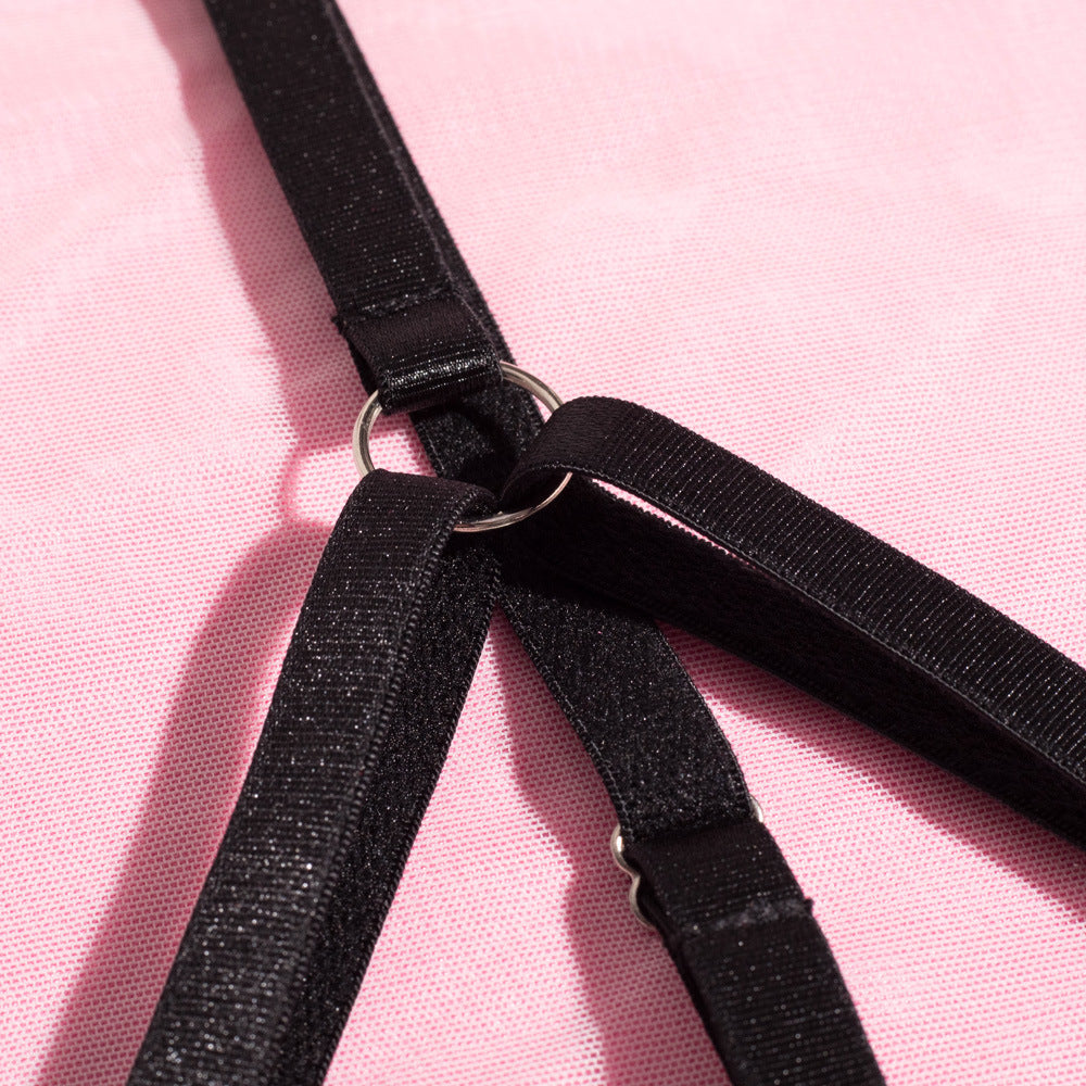 Cupless Metal Chain Bra Three-Piece Set with Feather Belt -Wholesale Lingerie Strapy details