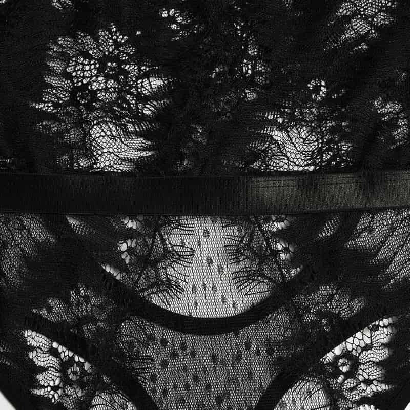 Eyelash Lace Deep V Bodysuit Brisket Details