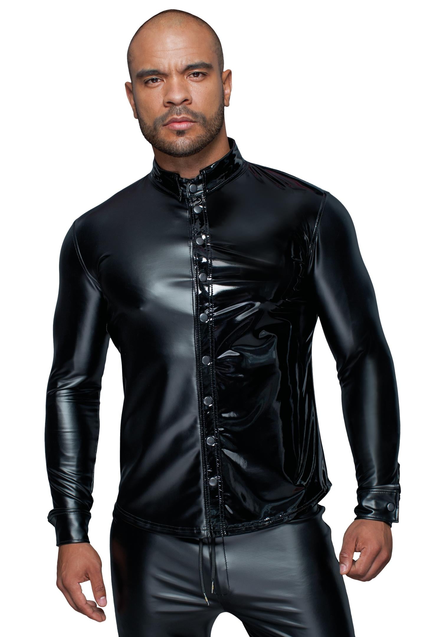 Long-sleeved Powerwetlook & PVC shirt H064- 3XL-2