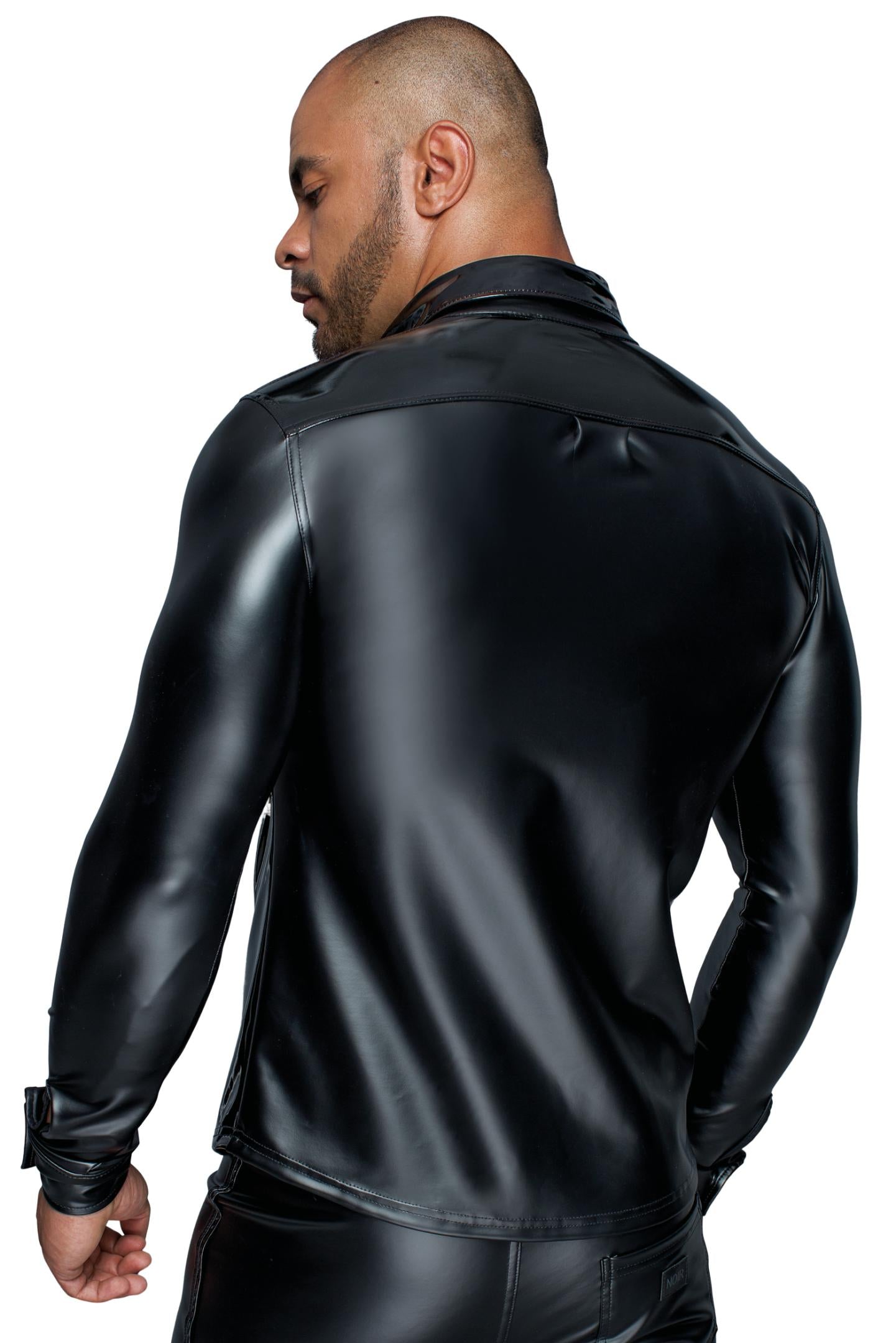 Long-sleeved Powerwetlook & PVC shirt H064- 3XL-3