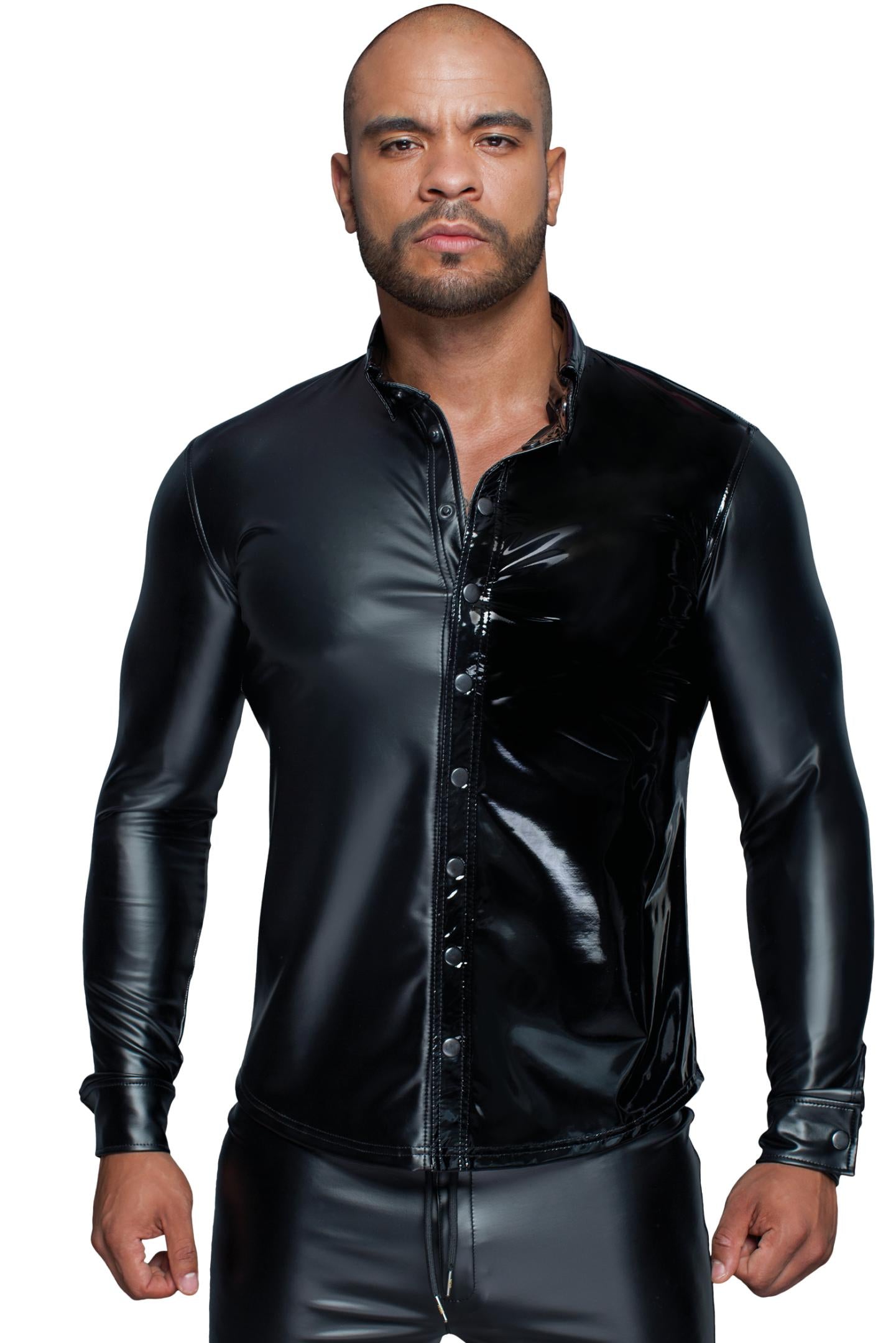 Long-sleeved Powerwetlook & PVC shirt H064- 3XL-4