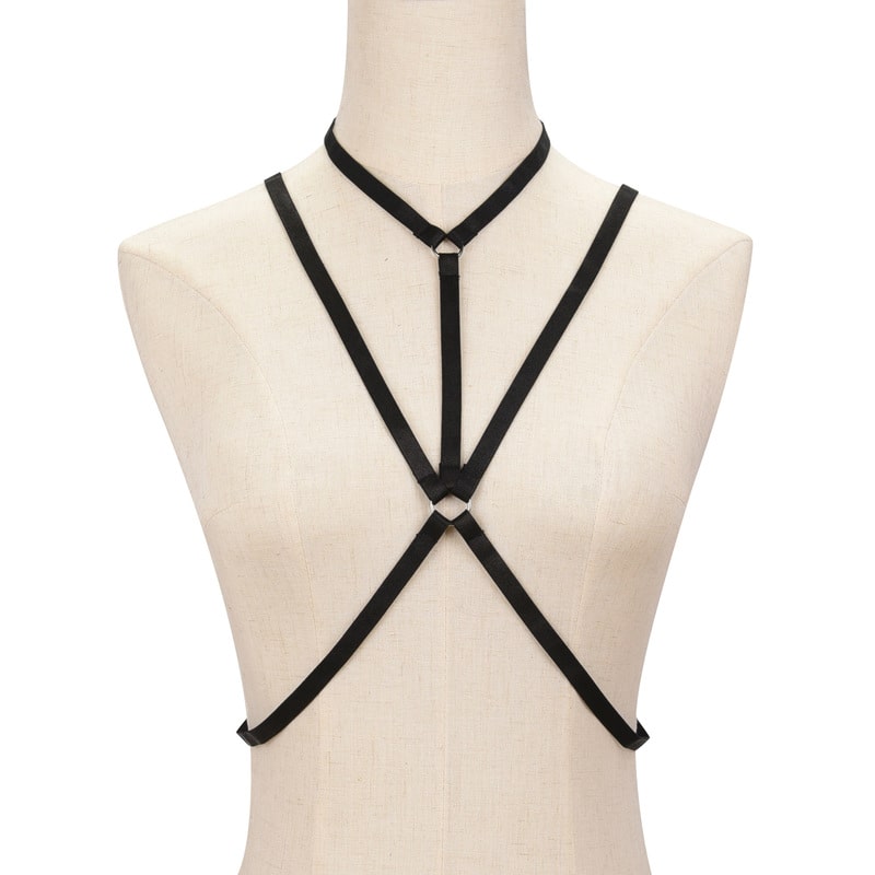 Hollow Strap Cupless Cage Bra Front View