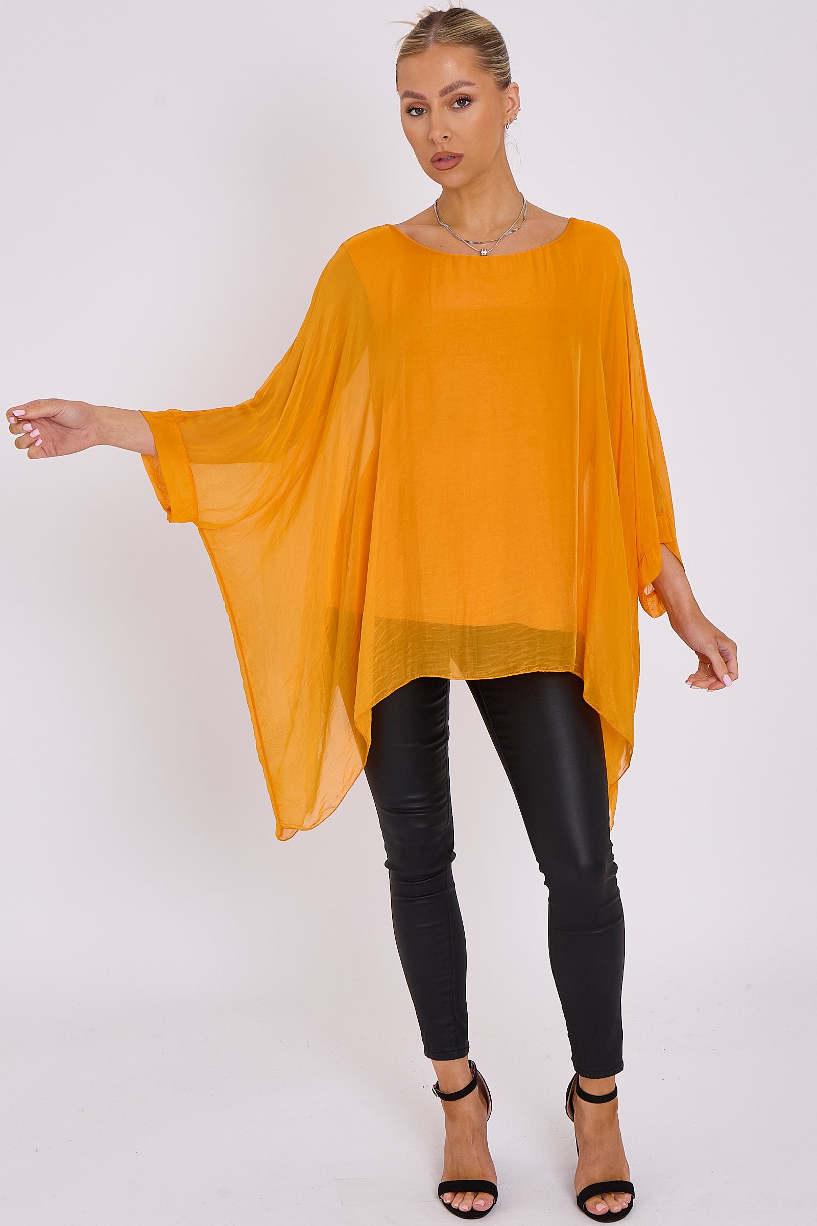 Orange Silk Batwing Sleeve Blouse-0