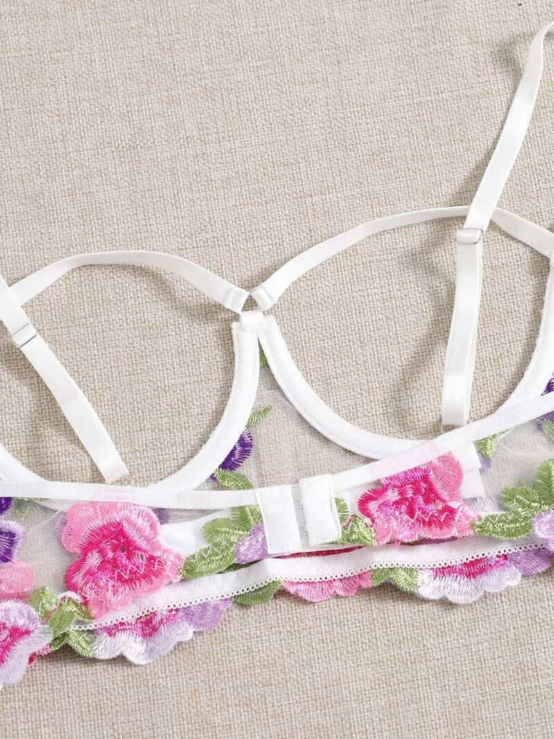 Lace Mesh Embroidered Bra Set Bra Back Details