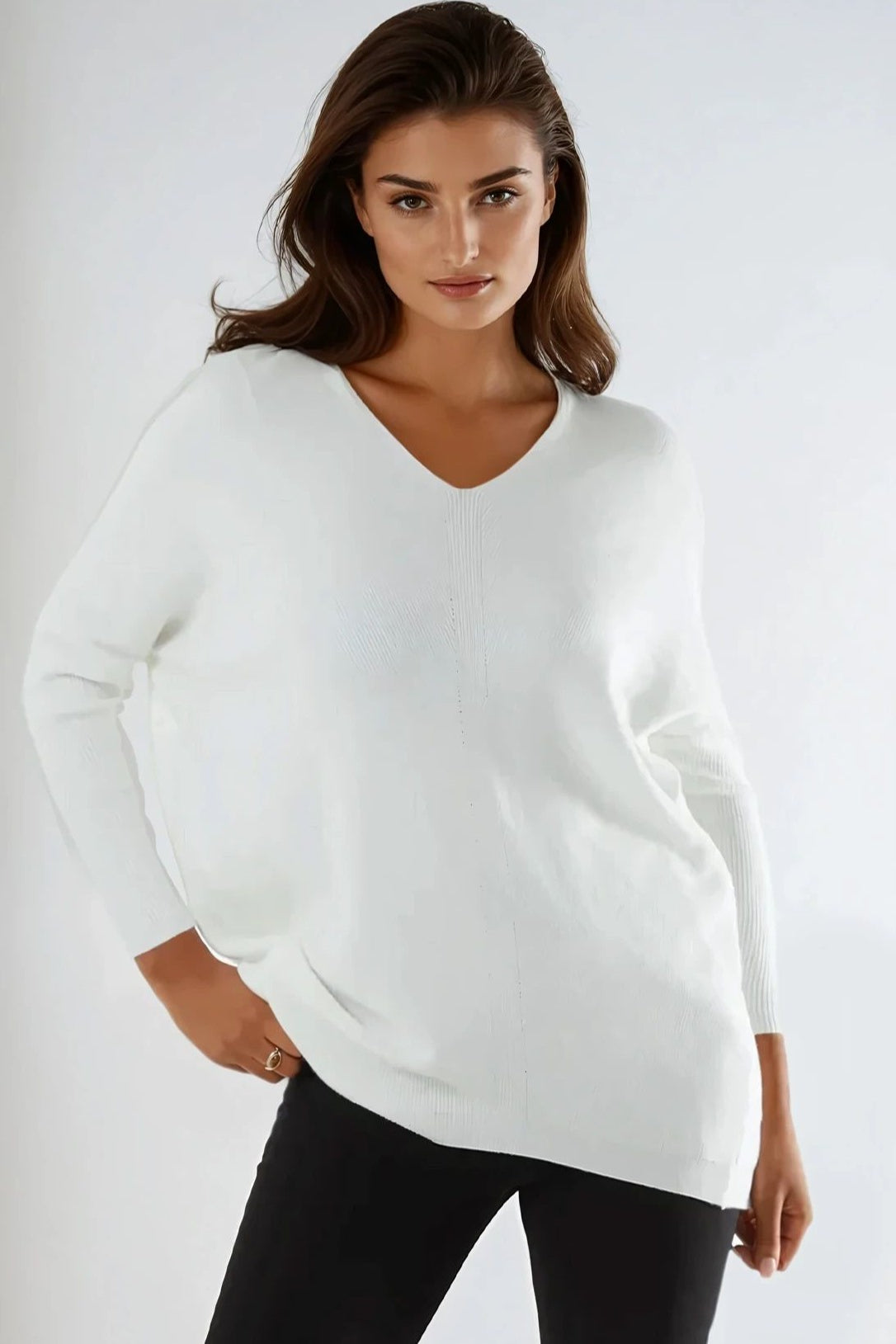 Ivory V Neck Jumper With Leopard Bow-1