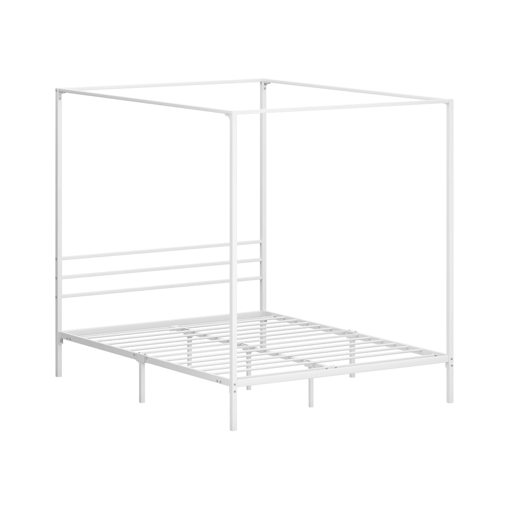 NNEED Metal Canopy Bed Frame Queen Size White-0