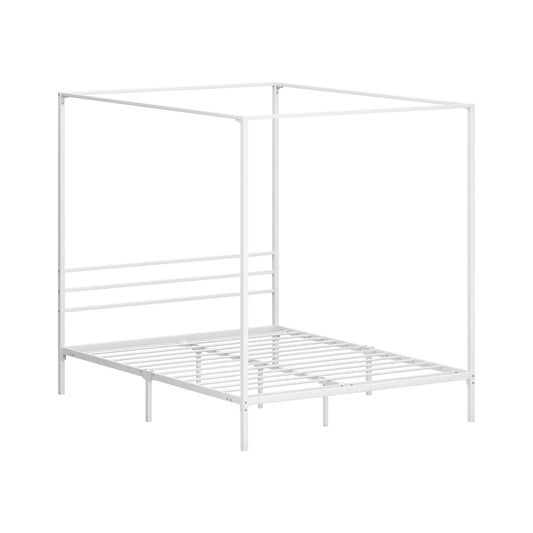NNEED Metal Canopy Bed Frame Queen Size White-0
