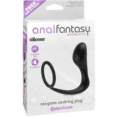 Anal Fantasy Collection Silicone Ass-Gasm Cockring Plug Black-0
