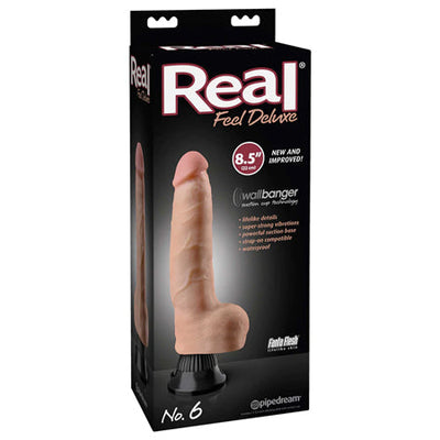 Real Feel Deluxe No. 6 Realistic 8.5 in. Vibrating Dildo With Balls and Suction Cup Beige-0
