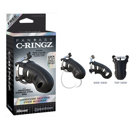 Fantasy C-Ringz Hardcore Silicone Cock Blocker Locking Chastity Cage Black-0