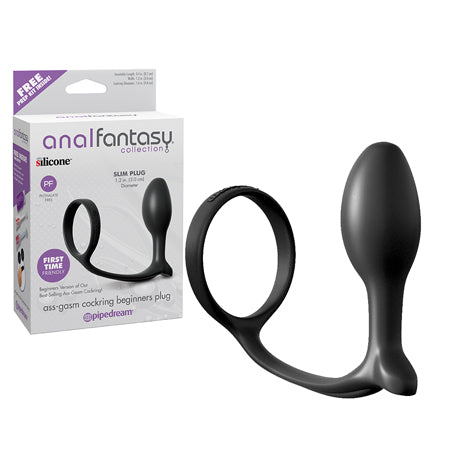 Anal Fantasy Collection Silicone Ass-Gasm Cock Ring Beginner's Plug Black-0
