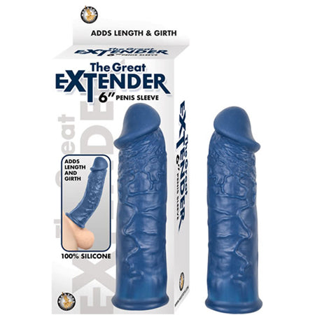 The Great Extender 6in Penis Sleeve Silicone Blue-0