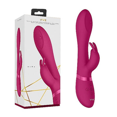 VIVE MIRA Rechargeable 360° Spinning Silicone Rabbit Vibrator Pink-0