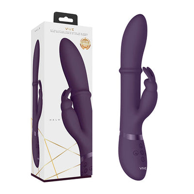 VIVE HALO Rechargeable Stimulating Ring Silicone Rabbit Vibrator Purple-0