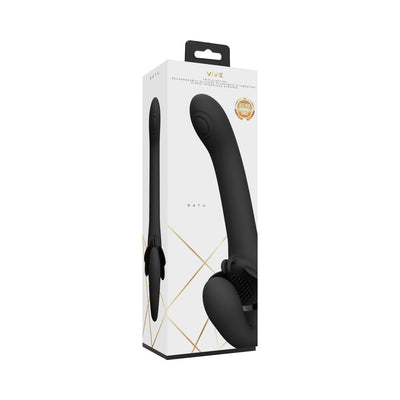 VIVE SATU Rechargeable Triple Motor Pulse-Wave Vibrating Silicone Strapless Strap-On Black-0