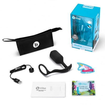 b-Vibe Vibrating Snug & Tug Rechargeable Weighted Silicone Anal Plug with Cockring XL Black-0