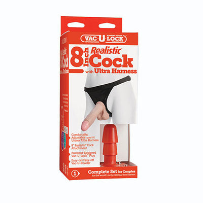 Vac-U-Lock - 8 Inch Classic Dong - With Ultra Harness White-0
