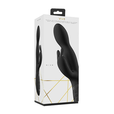 VIVE NIVA Rechargeable 360° Rotating Silicone Rabbit Vibrator Black-0