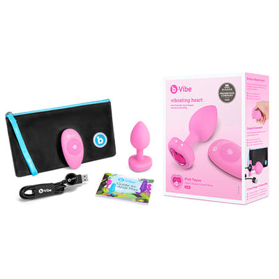 b-Vibe Vibrating Heart Anal Plug with Heart-Shaped Jewel Base S/M Pink-0
