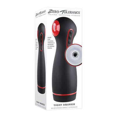 Zero Tolerance Tight Squeeze Rechargeable Vibrating Squeezing Talking Stroker TPE Black/Red-0