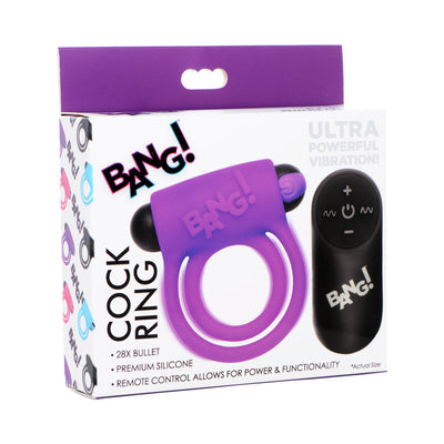 BANG! Silicone Cock Ring & Bullet with Remote Control Purple-0