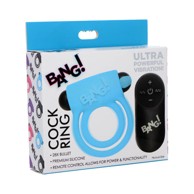 BANG! Silicone Cock Ring & Bullet with Remote Control Blue-0