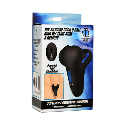 Trinity Men 10X Silicone Cock & Ball Ring with Taint Stim and Remote Control-0