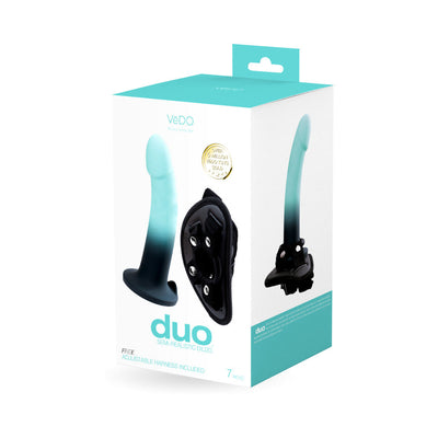 VeDO Duo Silicone Dildo (Non-Vibrating) with Harness Turquoise/Black-0