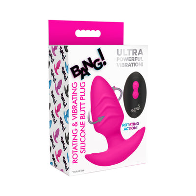 BANG! Rotating & Vibrating Silicone Butt Plug with Remote Pink-0