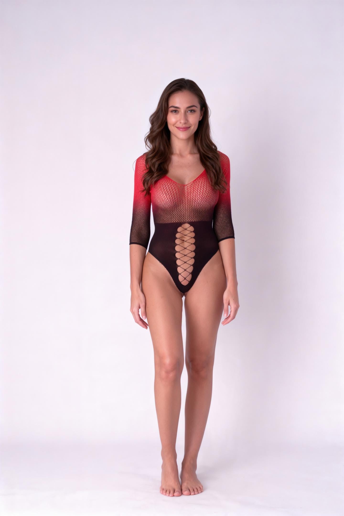 black/red mesh bodysuit BS118 - S/L-3