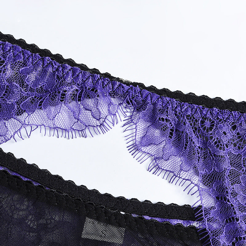 Purple Eyelash Lace Lingerie Set with Garter-10