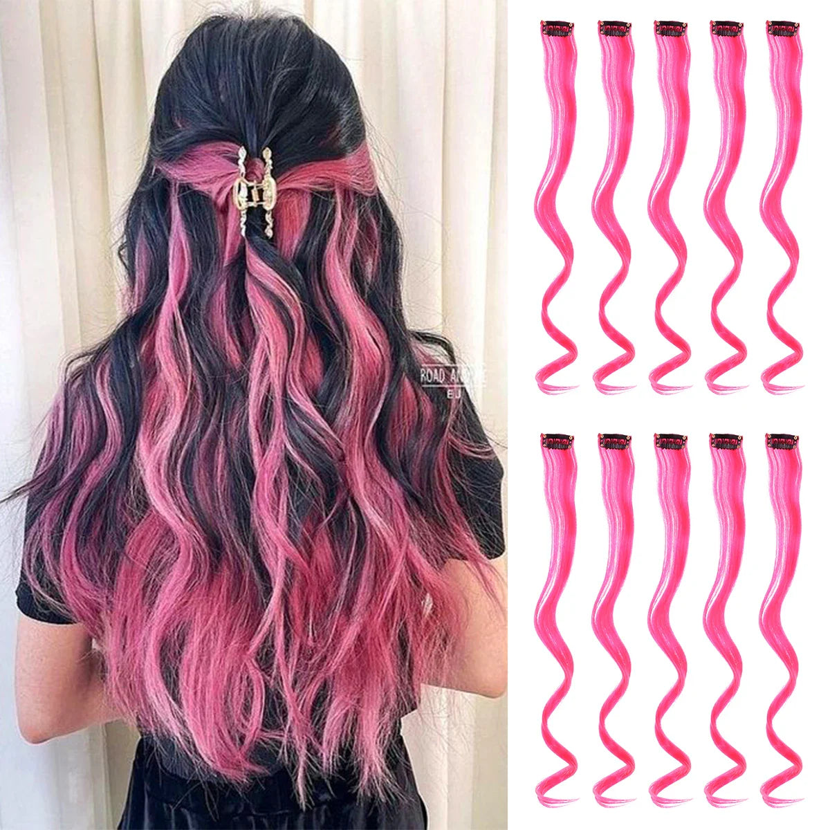 Rainbow Synthetic Hair Extensions Clip In-0