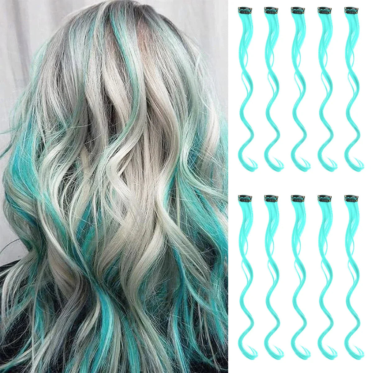 Rainbow Synthetic Hair Extensions Clip In-5
