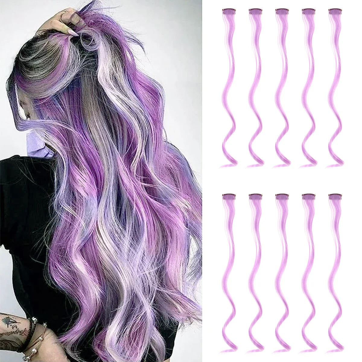 Rainbow Synthetic Hair Extensions Clip In-7