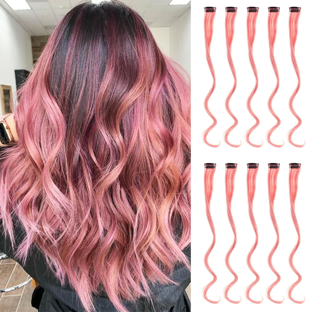 Rainbow Synthetic Hair Extensions Clip In-9