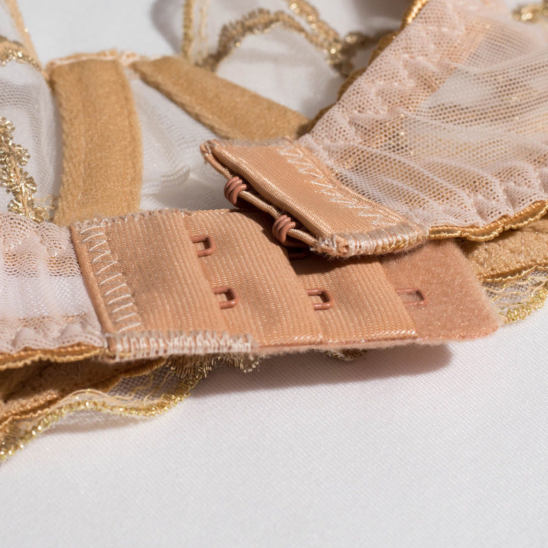 Sheer Mesh Beige Bra Set of 3 with Embroidered Detailing-11