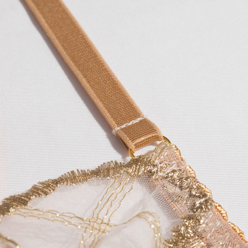 Sheer Mesh Beige Bra Set of 3 with Embroidered Detailing-8
