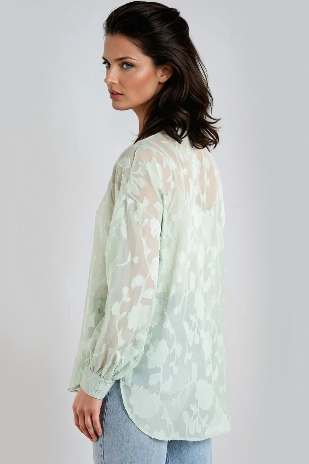 Mint Sheer Floral Shirt-1
