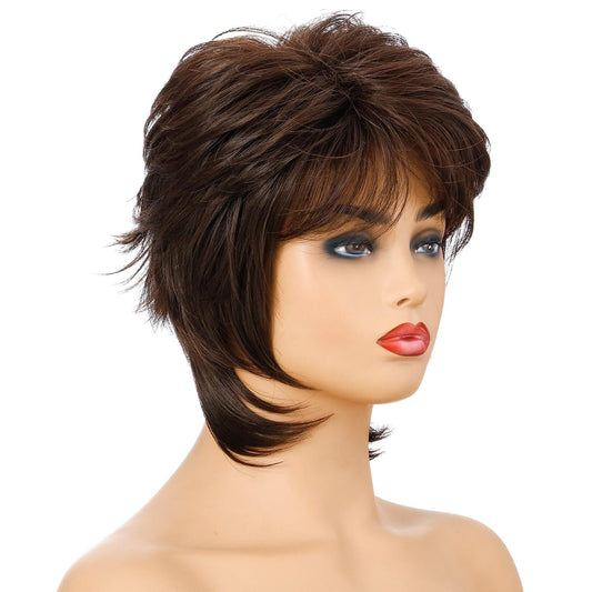NNEIDS Women Short Hair Wig With Full Bangs-0