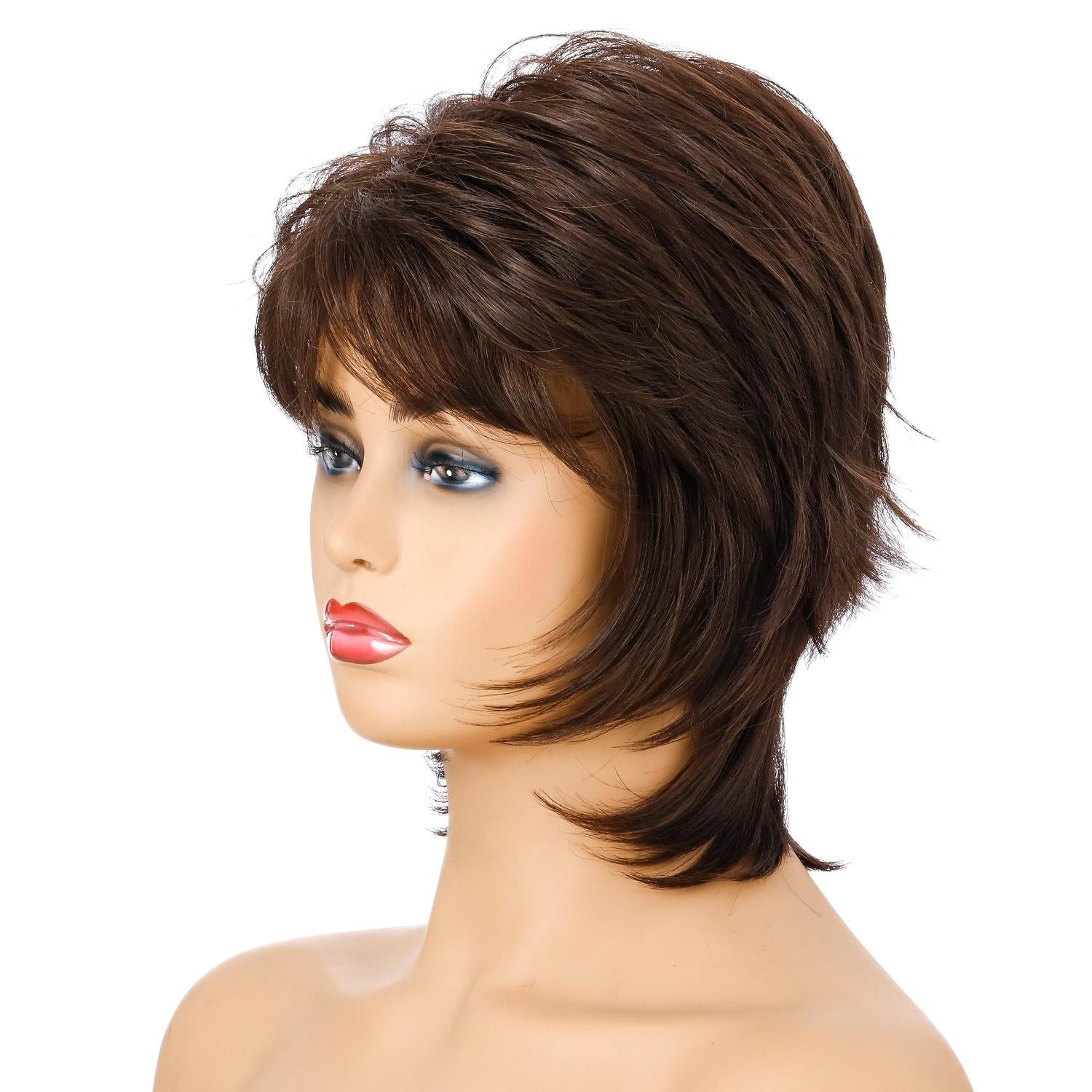 NNEIDS Women Short Hair Wig With Full Bangs-1