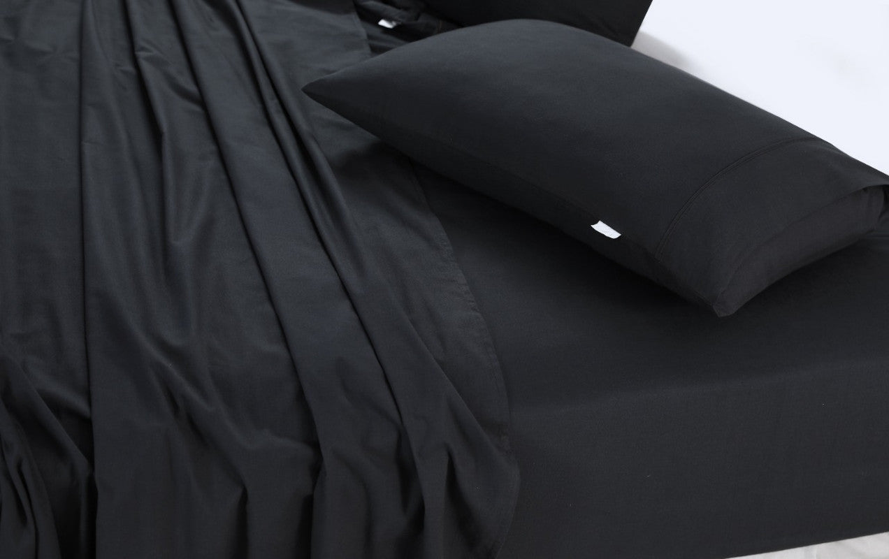 NNEDSZ Elan Linen 100% Egyptian Cotton Vintage Washed 500TC Charcoal Single Bed Sheets Set