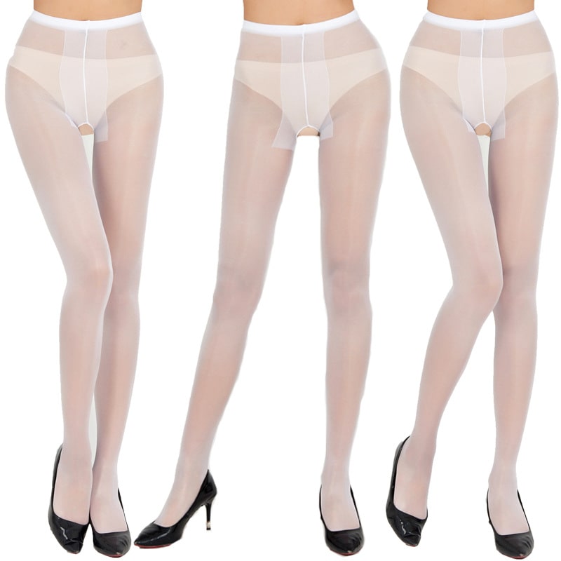 White Shiny T-crotch Seamless Wholesale Crotchless Pantyhose