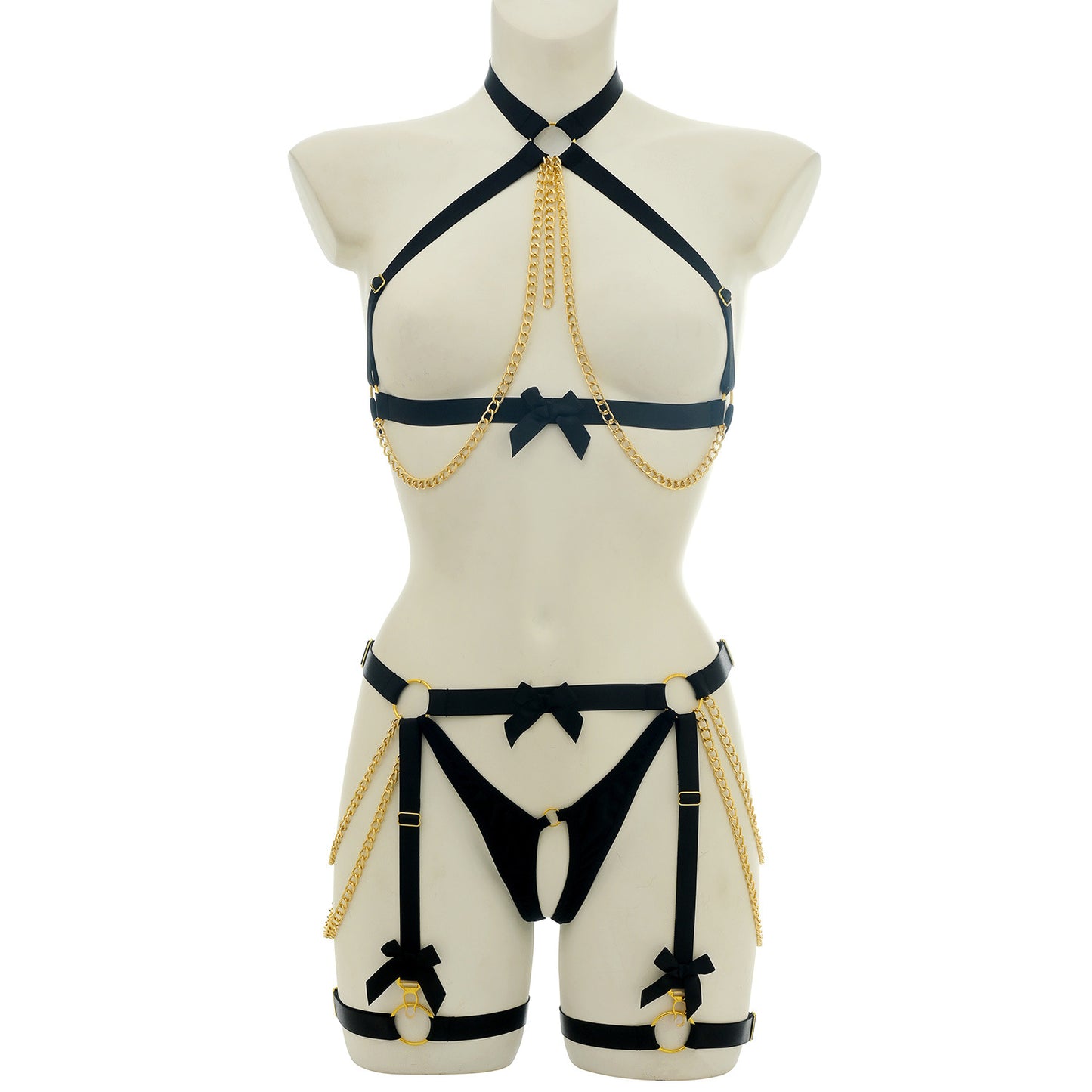 Wholesale Black Harness Bra Set with Choker in Bold Colors06