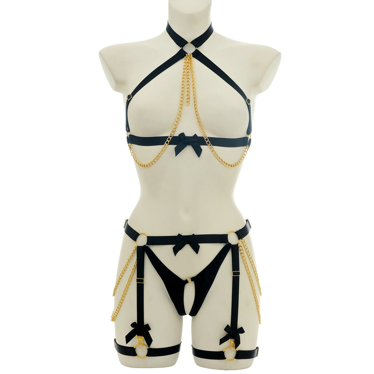 Wholesale Black Harness Bra Set with Choker in Bold Colors06