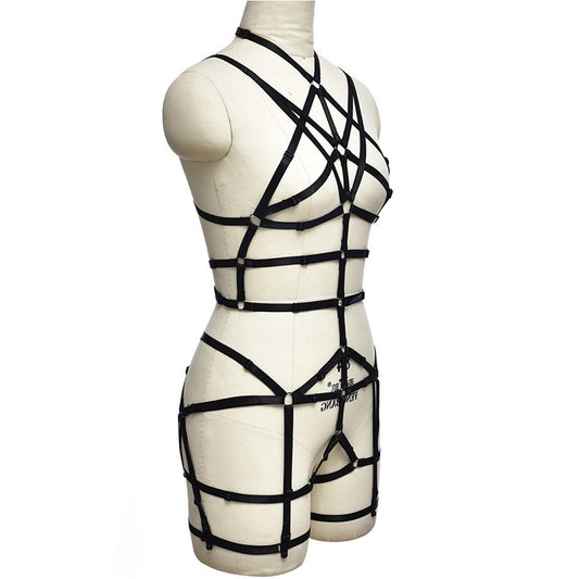 Wholesale Black Harness Teddy Bodysuit with Adjustable Size Side View