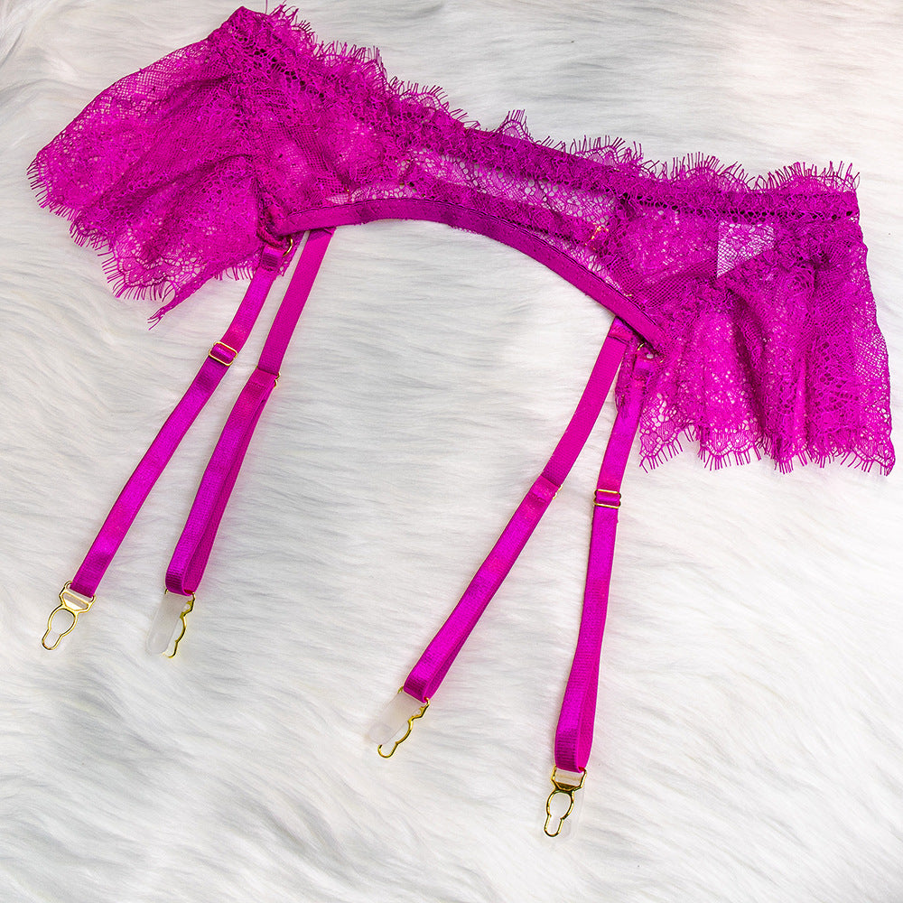 Wholesale HotPink Sexy Lace Bra and Panties Set with Feather Details Waist Details