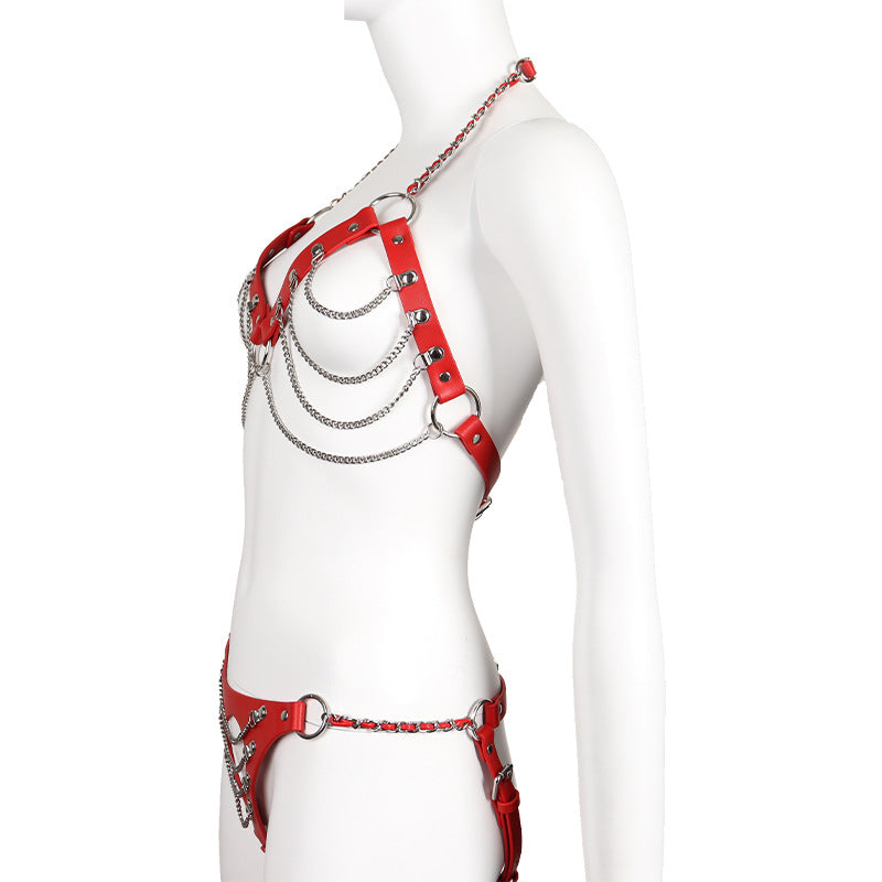 Wholesale Kinky Leather Wear Bondage Bra and Panty Set Side View