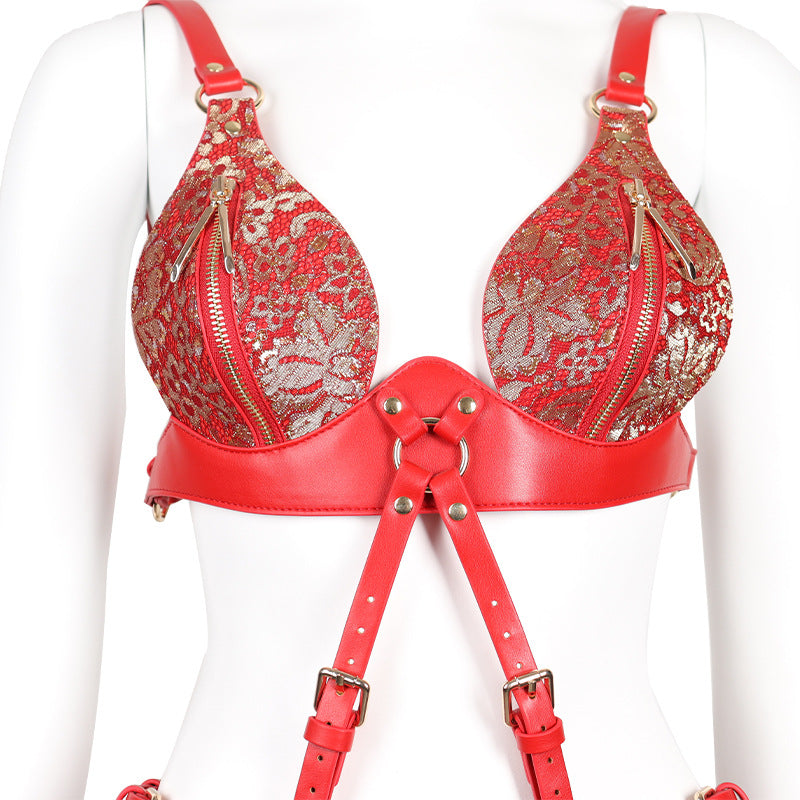 Wholesale Kinky Party Wear Leather Bondage Lingerie bra show