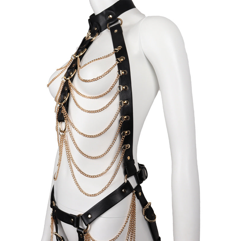 Wholesale Leather Bondage Sexy Outfit in Chain Style side view